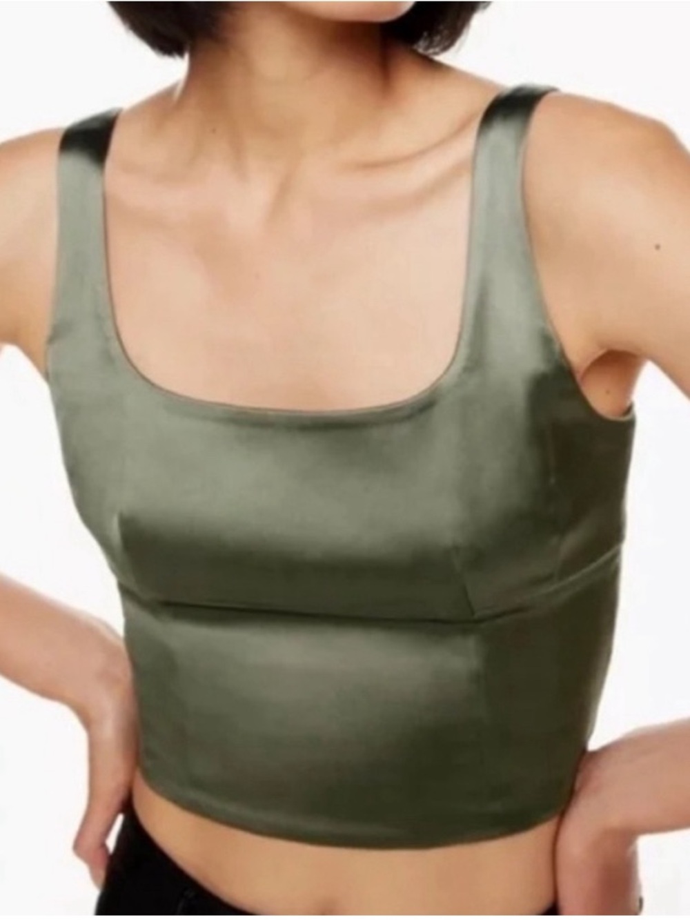 Aritzia Wilfred Olive Green Satin Crop Bustier Tank